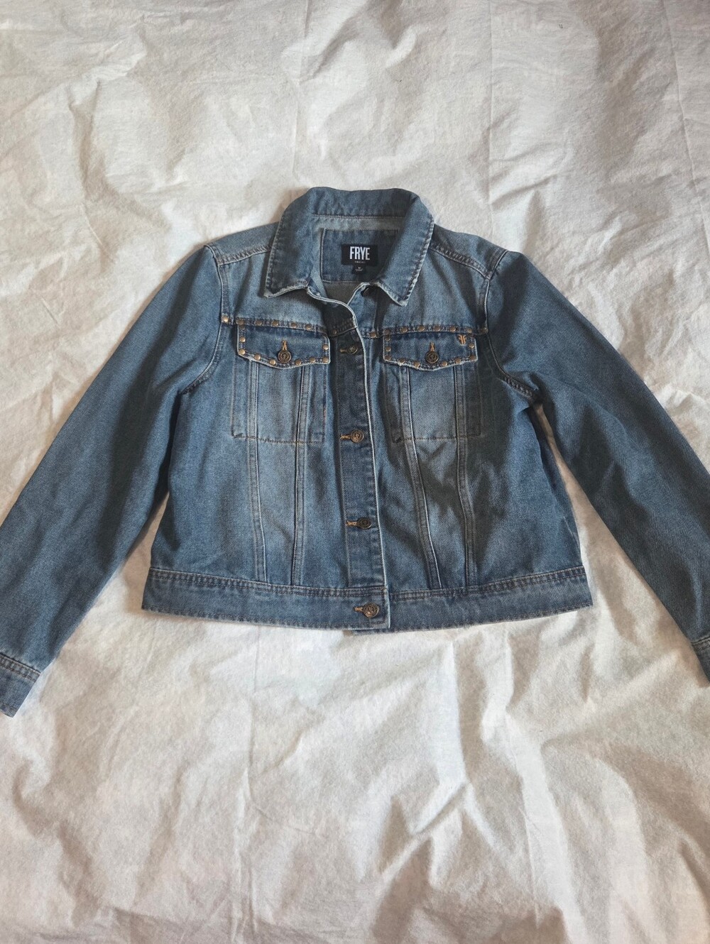 Frye Studded Denim Jean Jacket Medium Wash Womens Size M Denim